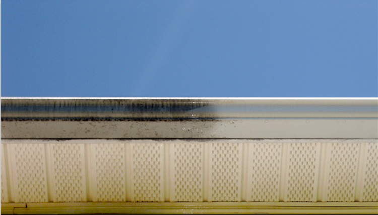 Gutter brightening before and after showing clean white gutter exterior
